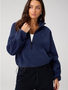 Fabletics Navy Cropped Quarter-Zip Pullover No Chill Fleece Half-Zip